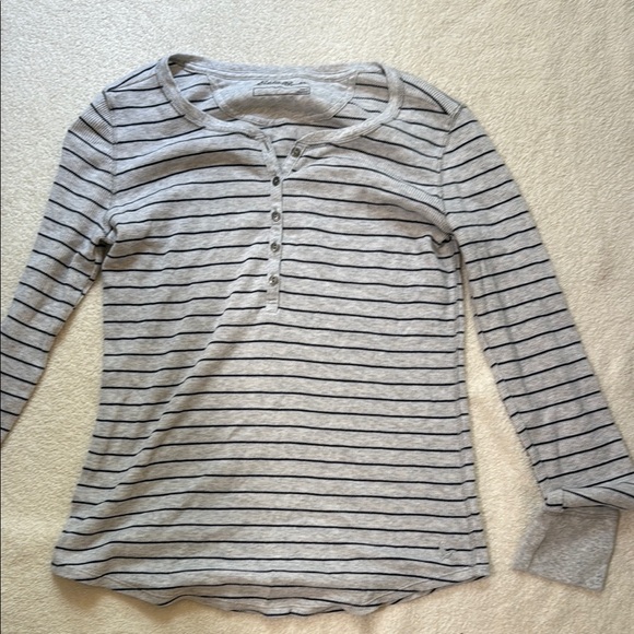 Eddie Bauer Gray and Black Striped Henley Blouse - Picture 1 of 1